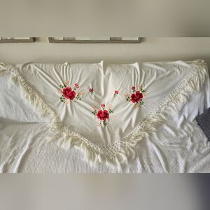 Vintage Flamenco Floral Embroidered White Shawl